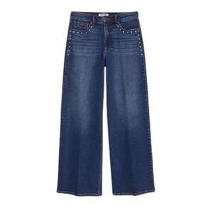 Nine West Wide Leg Jean Size 6 Dark Wash Decorative Studs High Rise Stretch